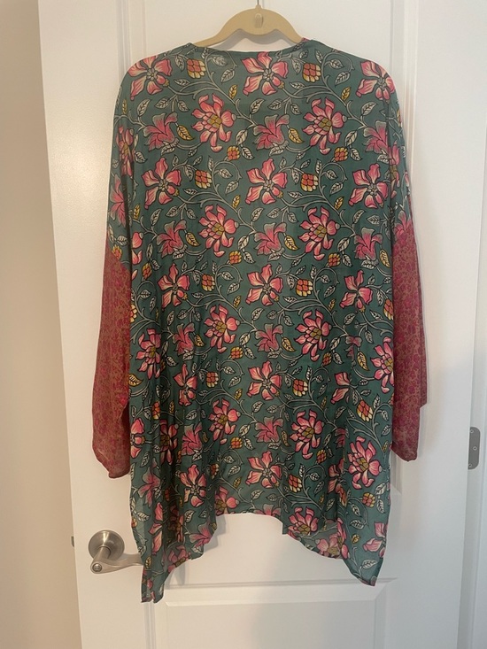 NWT Natural Life Pink and Teal Mixed Fabric Floral Print Kimono Sz S/M - Picture 2 of 4